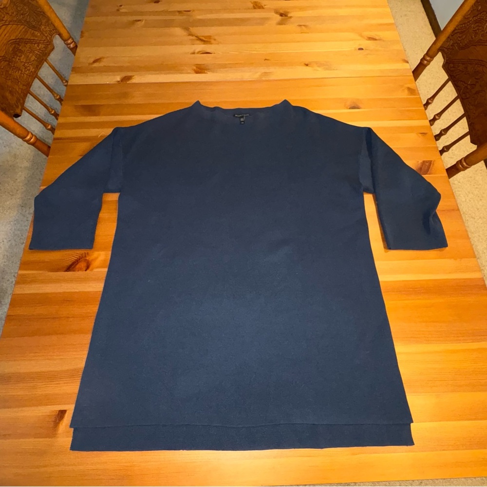 Eileen Fischer Tunic 80% Silk 20% Cotton Quarter Sleeve Navy Knit Women's Large
